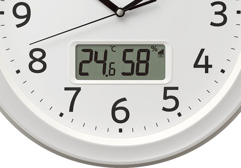 電波時計 掛け時計 連続秒針 温度・湿度/カレンダー表示切替 直径32.5cm フィットウェーブリブA02