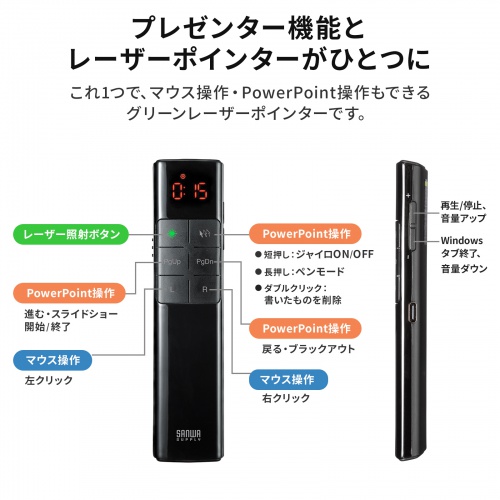 2WAYプレゼンター（グリーンレーザー・マウス操作対応・タイマー機能付き）