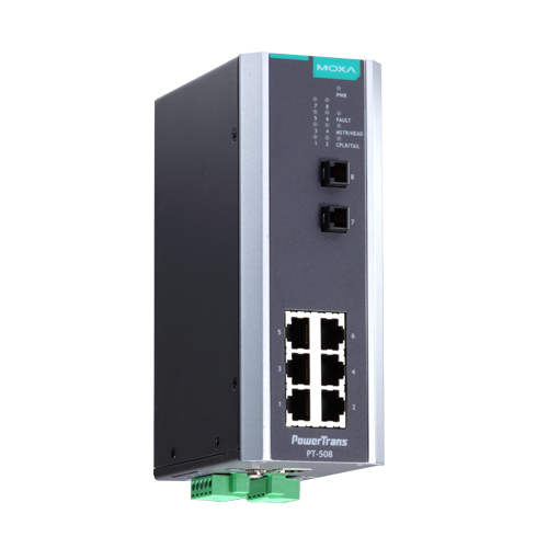 IEC 61850認証 産業用 8ポートマネージド・イーサネットスイッチ/6x10/100BaseT(X)/2x100BaseFXシングルモード/SCコネクタ/24VDC