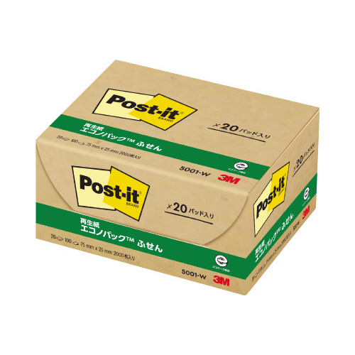 ポストイット　再生紙ふせん　７５×２５　赤帯２０冊
