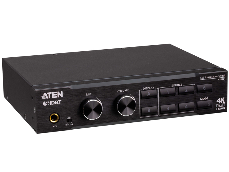 4入力2出力プレゼンマトリックススイッチャー（4K60p、スケーリング、DSP、HDBaseT-Lite対応）