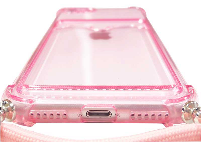 iPhone SE (Gen 3/2)/8/7/6対応 クリア（ピンク）ケース/ロングストラップ/カードポケット付