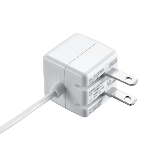 Lightning-AC充電器/1.0A出力/ケーブル一体/2.5m/ホワイトフェイス