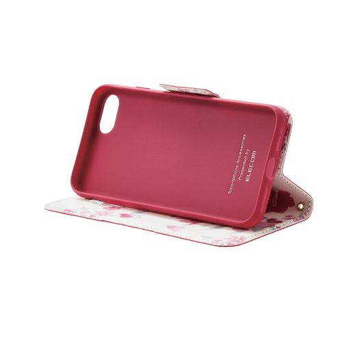 iPhone SE 第3世代/SE 第2世代/8/7用レザーケース/手帳型/UltraSlim/Flowers/薄型/磁石付き/ディープピンク