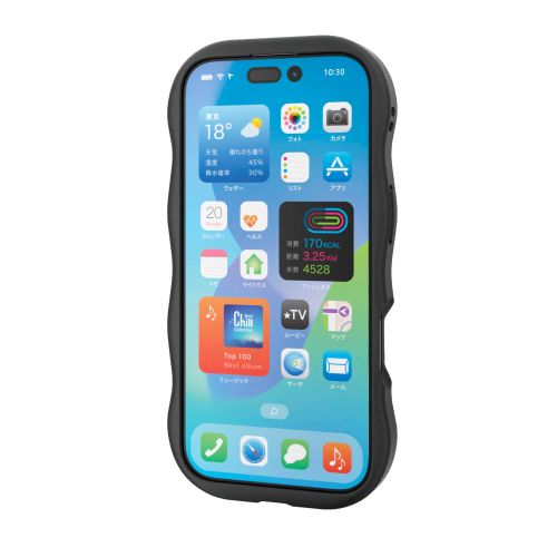 iPhone 17/ハイブリッドケース/Grippy/フレームカラー/ウェーブ/メタルステッカー付/ブラック