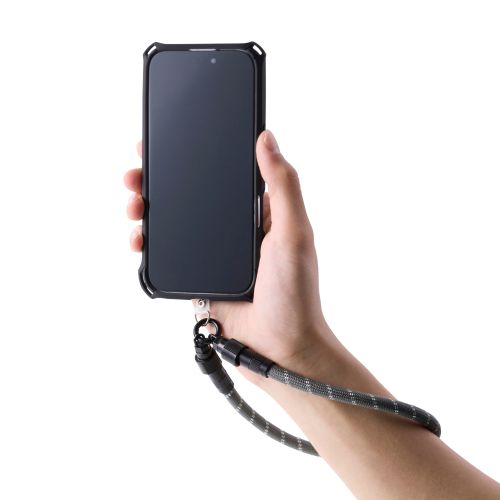 スマホハンドストラップ/ケーブルショルダー/ストラップホールシート付属(1口タイプ×1枚)/ブラックストライプ