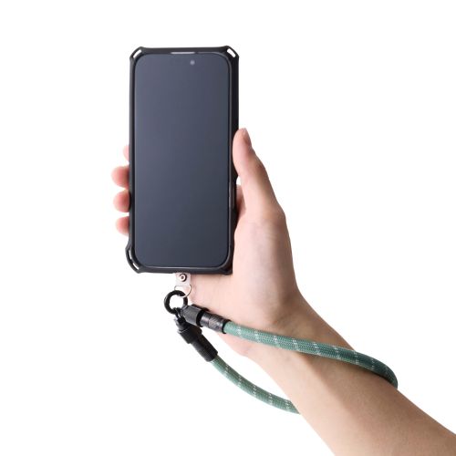 スマホハンドストラップ/ケーブルショルダー/ストラップホールシート付属(1口タイプ×1枚)/カーキストライプ