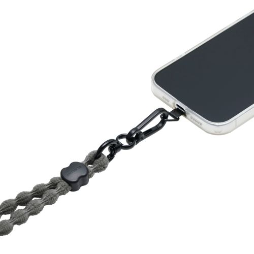 スマホショルダーストラップ/伸縮/こぶ紐/軽量/反射糸/ステンレスストラップホールシート付属(1口タイプ×1枚)/チャコール