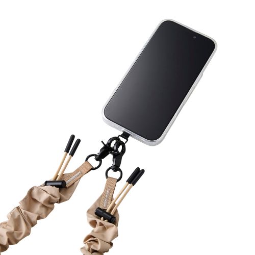 スマホショルダーストラップ/ストラップホールシート付属/シュシュ/ベージュ