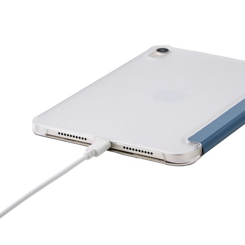 8.3インチiPad mini(A17 Pro)/フラップケース/薄型軽量/背面クリア/2アングル/スリープ対応/ブルーグレー