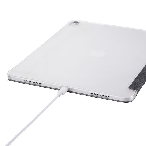 13インチiPad Air(M2)/フラップケース/薄型軽量/ファブリック/背面クリア/2アングル/ブラック