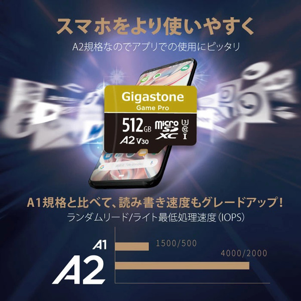Game Proシリーズ microSDXCカード 512GB Class10 UHS-I U3 V30 A2 アダプタ付 最大読込100MB/s 最大書込80MB/s