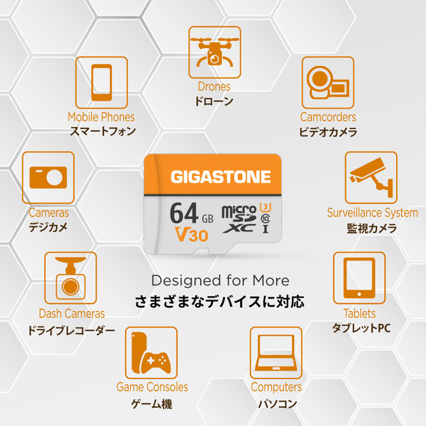 microSDXCカード 64GB SDカードケース付き UHS-I U1 V30 Class10スペック 最大読み取り速度90MB/s Full HDビデオ撮影対応