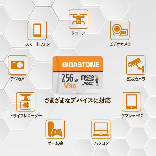 microSDXCカード 256GB SDカードケース付き UHS-I U1 V30 Class10スペック 最大読み取り速度100MB/s ビデオ録画 一眼レフカメラ スマホ データ保存 ドローン