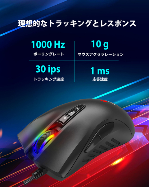 ゲーミングマウス 3200 DPI 有線ゲーミングマウス 調整可能RGB バックライト 8個のプログラム可能ボタン搭載
