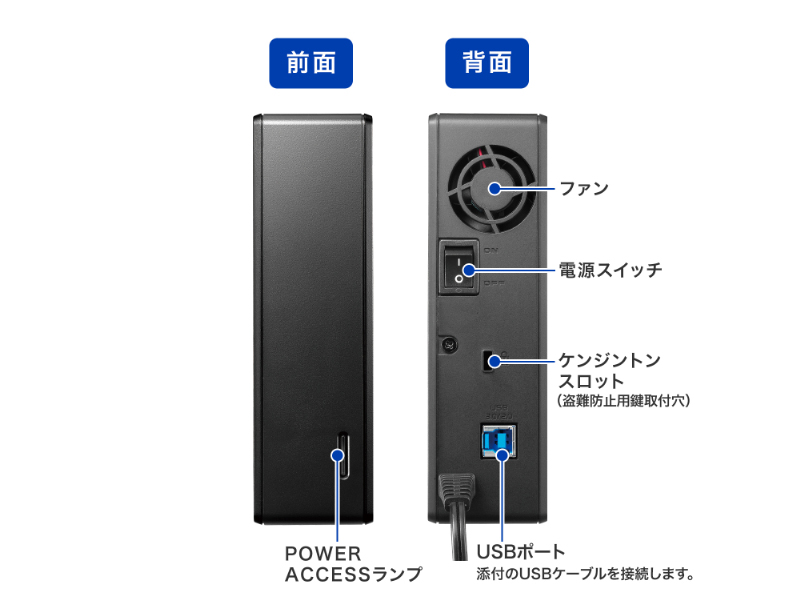 USB 5Gbps（USB3.2 Gen1）/2.0対応外付けハードディスク（電源内蔵モデル） 8TB