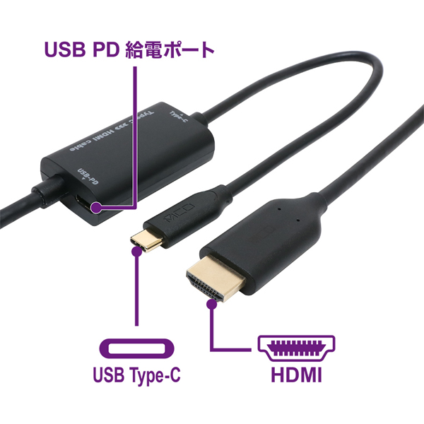 USB Type-C to HDMIケーブル PD対応 2m ブラック