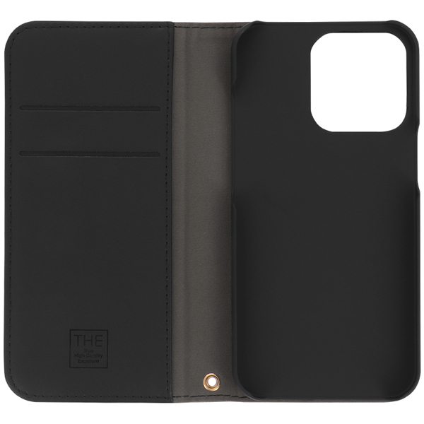 ファブリック素材とPUレザーを縦にあしらったバイカラーデザイン iPhone 13 Pro専用 THE PUレザー手帳型ケース グレー×ブラック 約78(W)×17.5(D)×150.5(H)mm