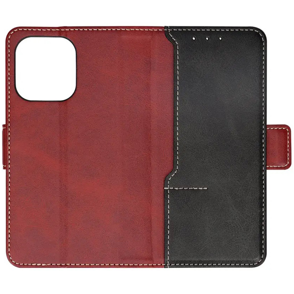 iPhone 14 Pro専用 エレガントな大人のデザイン シックなバイカラーデザインのPUレザー手帳型ケース レッド×ブラック 製品サイズ約83(W)×21(D)×151.5(H)mm