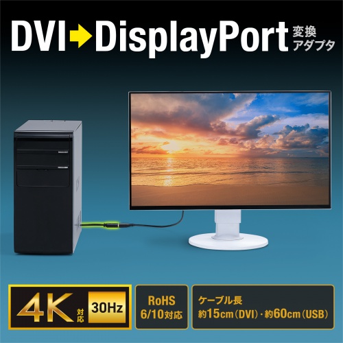 DVI-DisplayPort変換アダプタ（4K/30Hz）