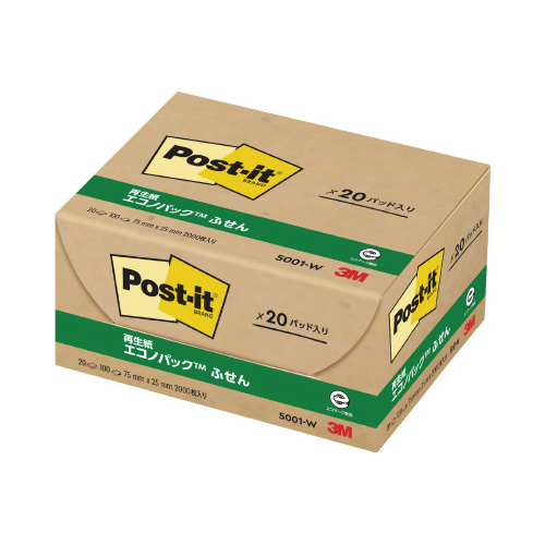 ポストイット　再生紙ふせん　７５×２５　赤帯２０冊