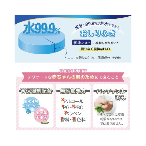 水９９．９％　ふんわりおしりふきＷ　８０枚入×８Ｐ