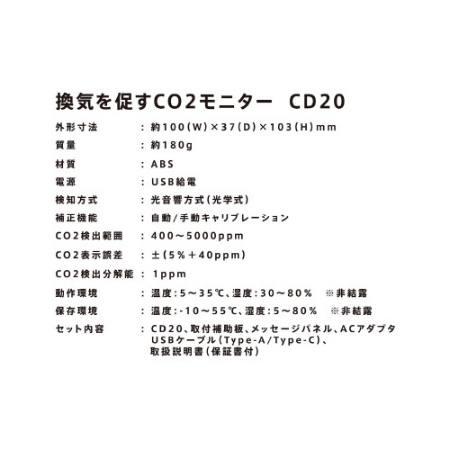 換気を促すＣＯ２モニタ－　光音響式　ＣＤ２０