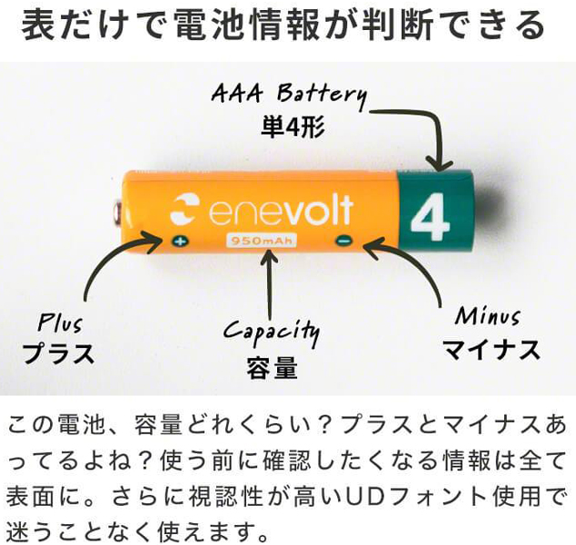 enevolt 充電池 950mAh 単4 エネボルト 4本セット