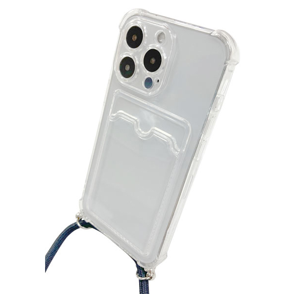 iPhone 13 Pro対応 クリアケース/ロングストラップ/カードポケット付