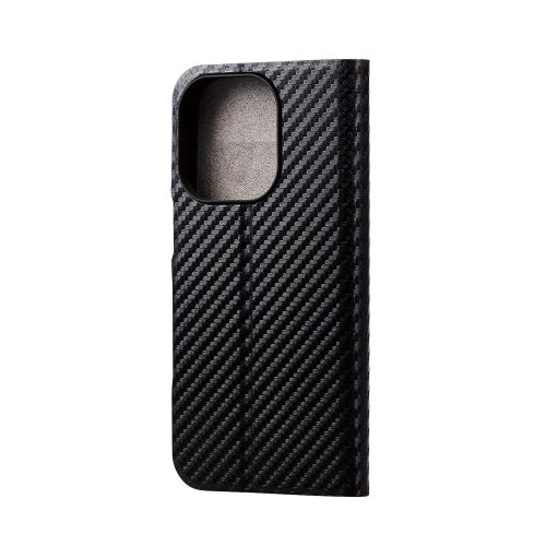 iPhone 14 Pro用レザーケース/手帳型/UltraSlim/薄型/磁石付き/カーボン調(ブラック)