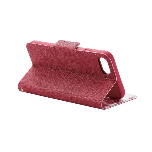 iPhone SE 第3世代/SE 第2世代/8/7用レザーケース/手帳型/UltraSlim/Flowers/薄型/磁石付き/ディープピンク