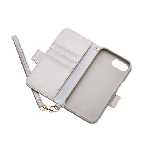 iPhone 17e/16e/レザーケース/手帳型/耐衝撃/磁石付き/ステッチ/ハンドストラップ付/グレージュ