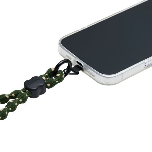 スマホハンドストラップ/伸縮/こぶ紐/軽量/デザイン柄/ステンレスストラップホールシート付属(1口タイプ×1枚)/ストライプ/カーキ