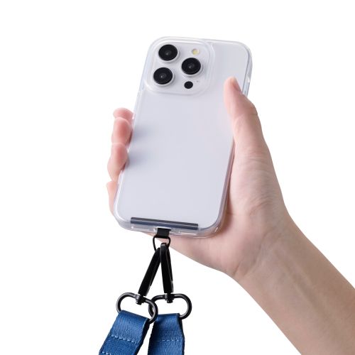 スマホショルダーストラップ/ステンレスストラップホールシート付属(1口タイプ×1枚)/フラット型/ループ付/ネイビー