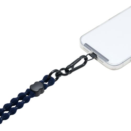 スマホショルダーストラップ/伸縮/こぶ紐/軽量/反射糸/ステンレスストラップホールシート付属(1口タイプ×1枚)/ネイビー