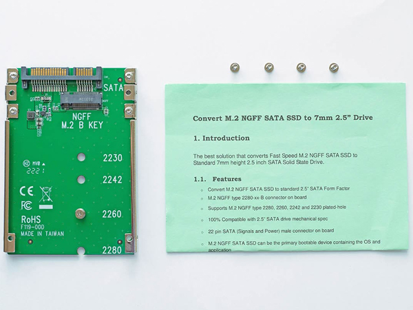 M.2 SATA SSD - 7mm厚 2.5 SATA SSD変換アダプタ KRHK-M.2S/S7