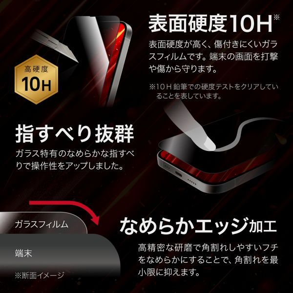 iPhone 16e/iPhone 14/iPhone 13 ガラスフィルム「GLASS PREMIUM FILM Lite」 セラミックコーティング 全面保護 覗き見防止180°