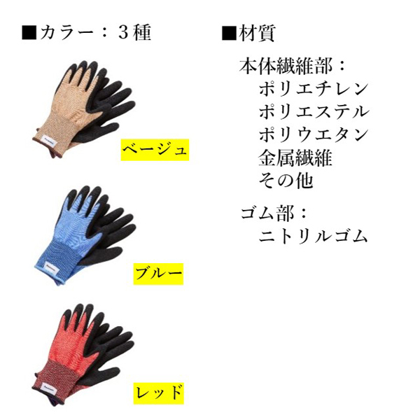 【ストロングンテ】タングステン耐切創手袋（家庭用） 耐切創レベルD（手のひら発泡ゴムコート） レッド Lサイズ