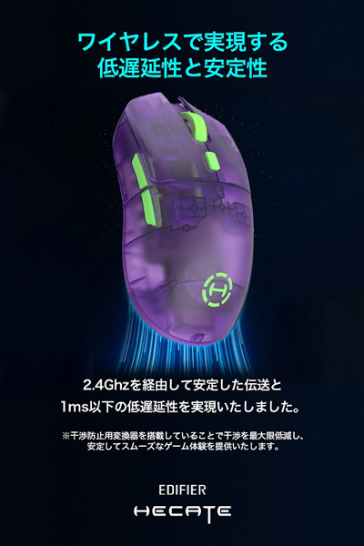 Edifier社製 トリプルモード接続 ワイヤレスゲーミングマウス G3M PRO （クリアパープル）