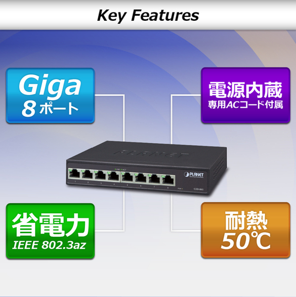 8ポート10/100/1000BASE-T ギガビットイーサネットスイッチ