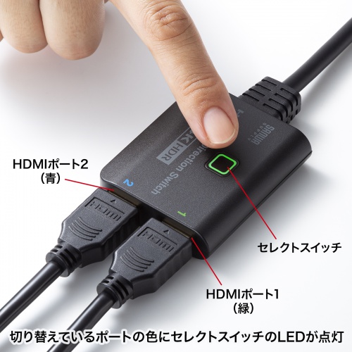 4K・HDR・HDCP2.2対応HDMI切替器（2入力・1出力または1入力・2出力）