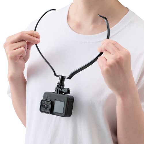 アクションカメラ用アクセサリ/ネックレスマウント/GoPro汎用/上下調整可能/落下防止/アジャスター付/ブラック