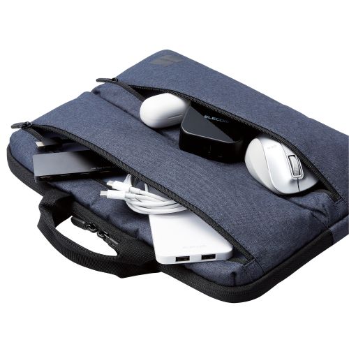 パソコンケース/リサイクル素材/横型/取っ手付き/ショルダーベルト付き/手提げ/撥水/14.0インチ/ネイビー