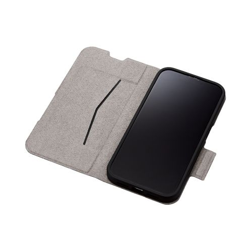 iPhone 14 Pro用レザーケース/手帳型/UltraSlim/薄型/磁石付き/カーボン調(ブラック)