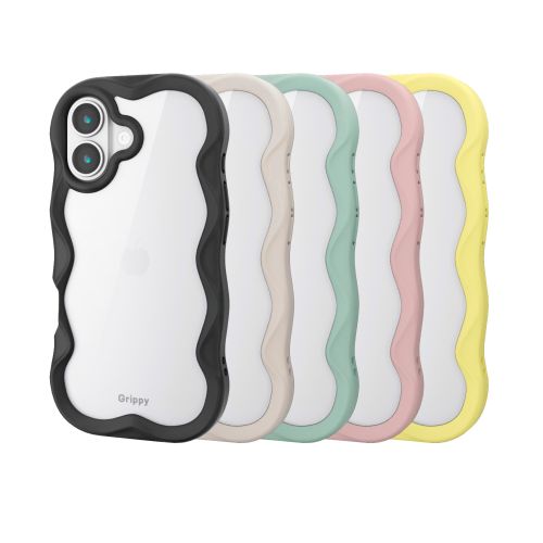 iPhone 17/ハイブリッドケース/Grippy/フレームカラー/ウェーブ/メタルステッカー付/ブラック