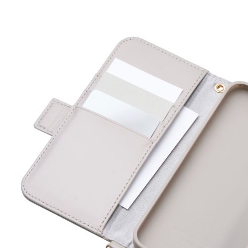 iPhone 17e/16e/レザーケース/手帳型/耐衝撃/磁石付き/ステッチ/ハンドストラップ付/グレージュ