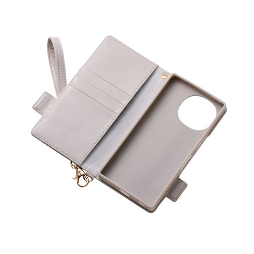 AQUOS R10/ソフトレザーケース/磁石付/耐衝撃/ハンドストラップ付/グレージュ