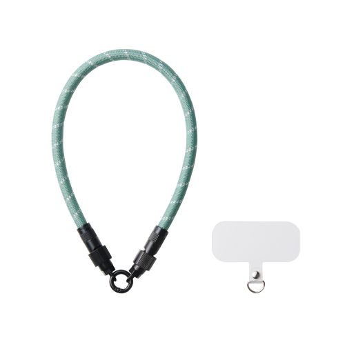 スマホハンドストラップ/ケーブルショルダー/ストラップホールシート付属(1口タイプ×1枚)/カーキストライプ