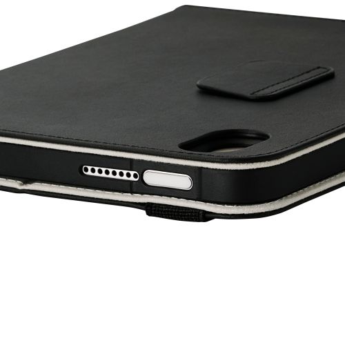 8.3インチiPad mini(A17 Pro)/フラップケース/衝撃ガード/ベルト付/2アングル/軽量/ブラック