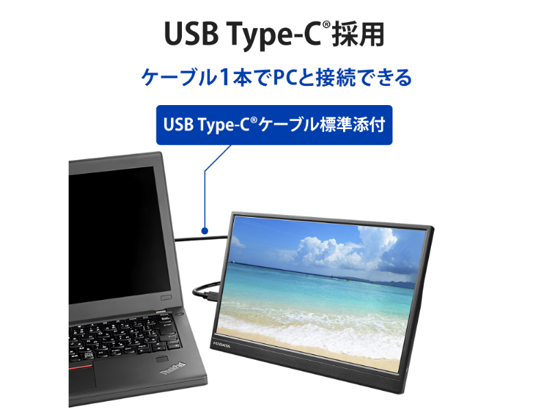 モバイルディスプレイ 14型/1920×1080/HDMI(ミニ)、USB Type-C(DisplayPort Alt Mode)/ブラック/スピーカー：なし/コンパクト&軽量で場所を選ばず業務効率アップ